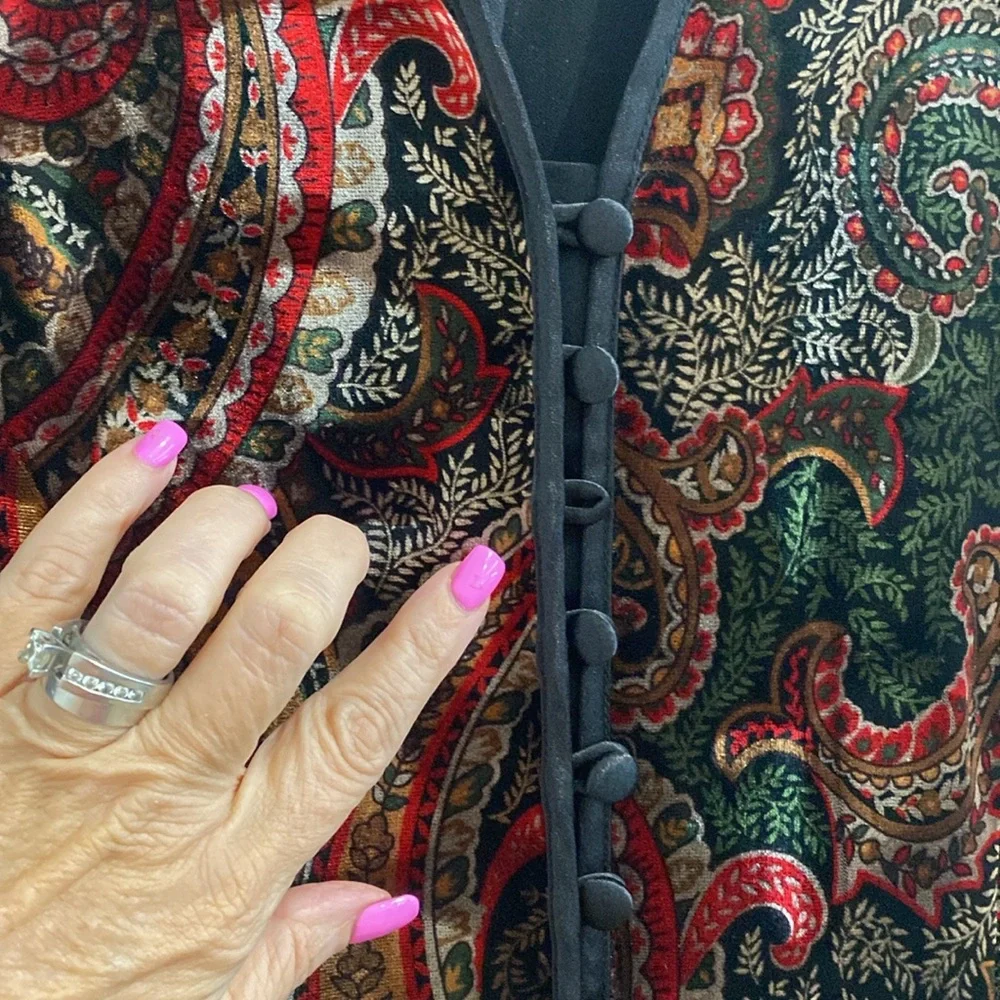 MSK Velvet & Satin Floral Paisley Mandarin Button Up Top | Size PS - Picture 7 of 7